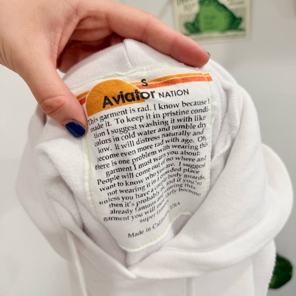 Aviator Nation Logo Stripe Sleeveless Crop Pullover White Hoodie Size Small - Picture 5 of 6